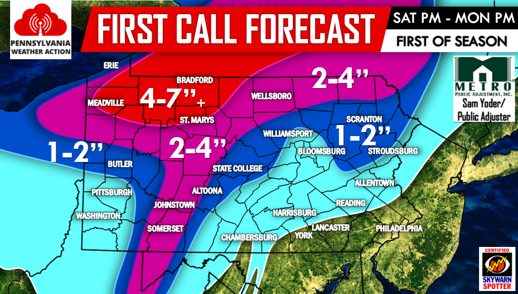 First Call Snowfall Forecast For Saturday – Monday Winter Weather Event