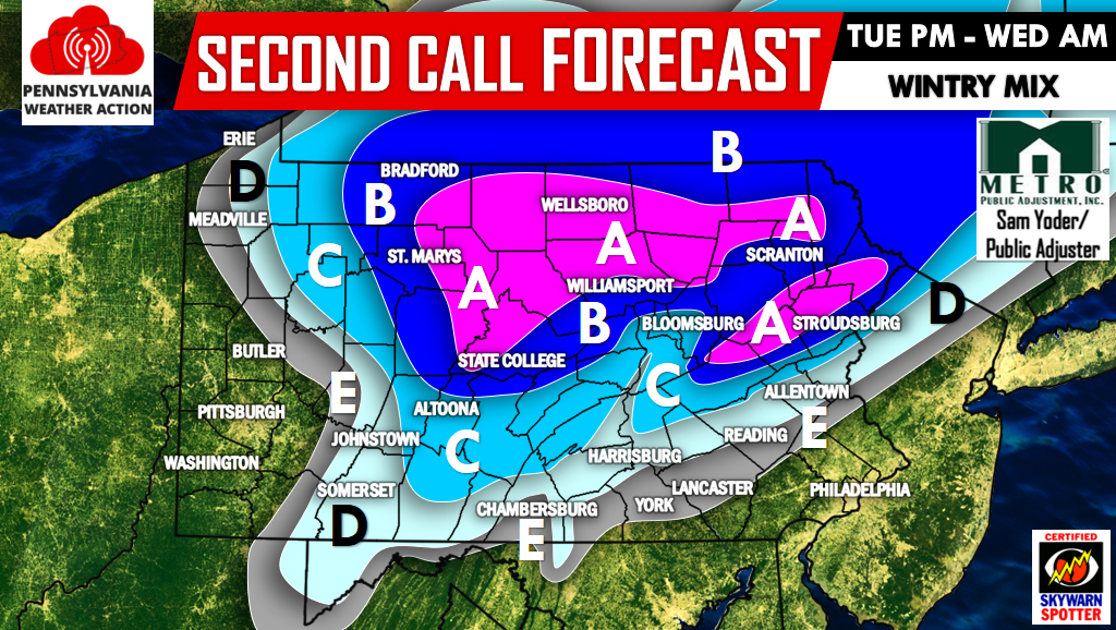 Second Call Forecast For Wintry Mix Tuesday Into Wednesday