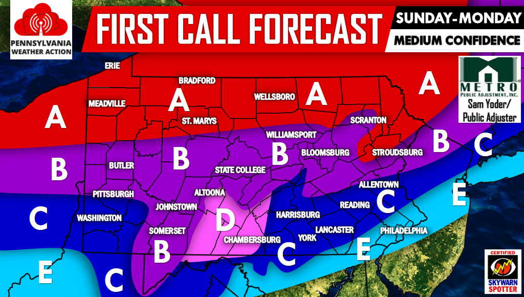 First Call Forecast for Winter Storm Expected Sunday into Monday