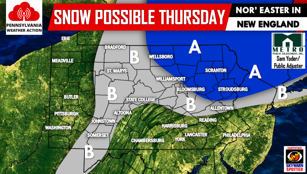 Light Snow Event Thursday For PA, Nor’Easter for New England