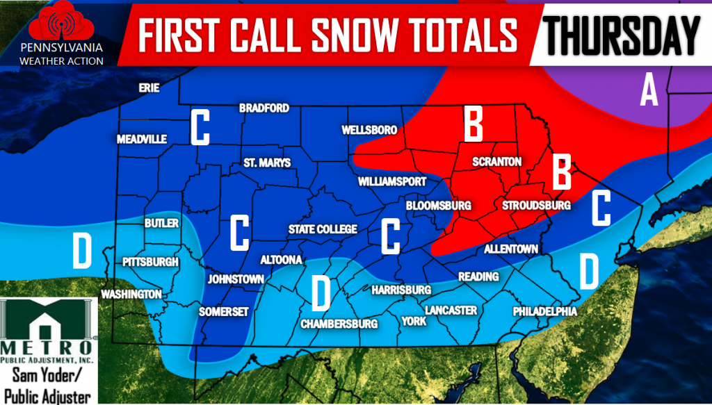 First Call Snow Totals for Thursday’s Winter Storm