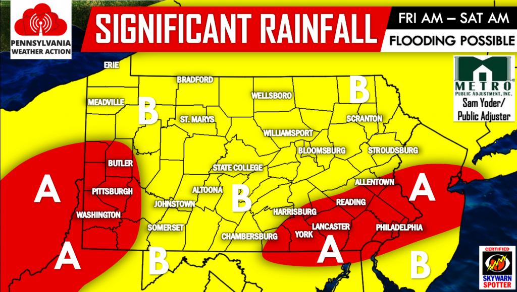 Significant Rainfall Expected Friday, Flooding Possible PA Weather Action
