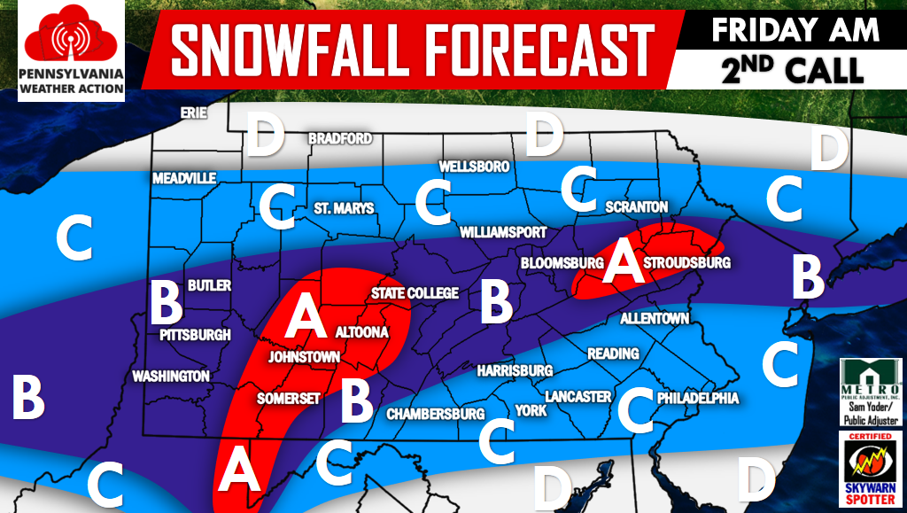 Second Call Snowfall Forecast For Friday Morning’s Snow