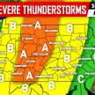 Enhanced Risk of Severe Thunderstorms Packing Damaging Winds, Hail, & Isolated Tornadoes Monday