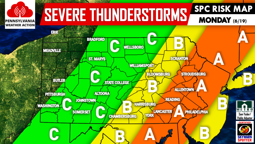 Enhanced Risk of Severe Storms Monday With Threat For Damaging Winds, Hail, Isolated Tornadoes