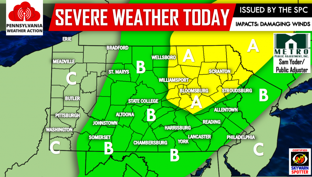 Severe Thunderstorms Capable of Damaging Winds Possible Today