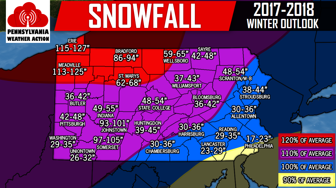 Official 2017 2018 Winter Outlook Town By Town Snowfall Totals Pa Weather Action