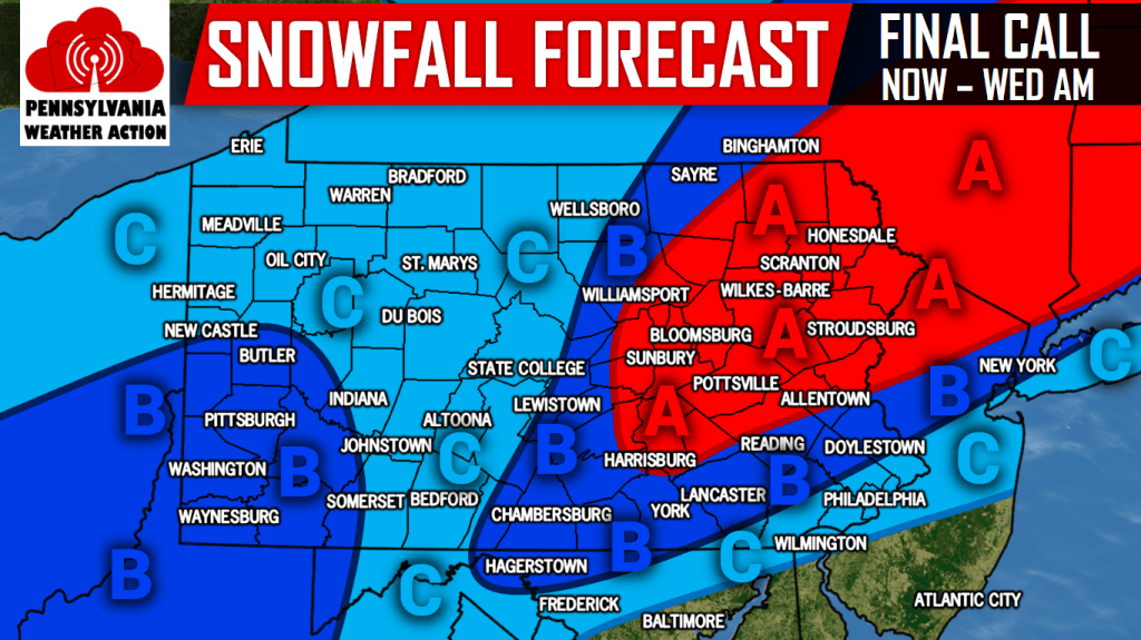 Snowfall Totals and Timing for Tuesday’s Snowstorm