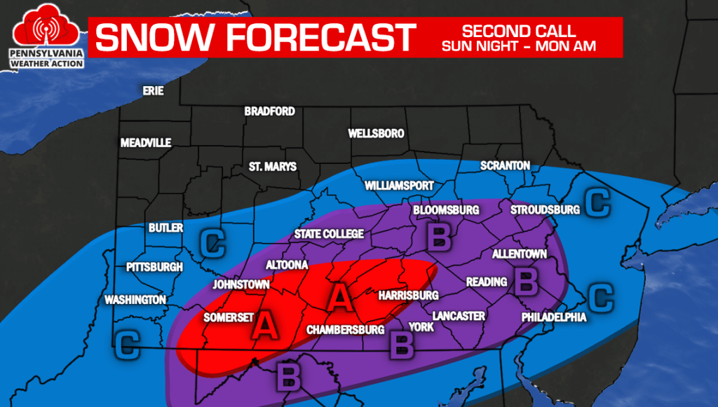 Totals Raised for April Snow Expected Sunday Night into Monday Morning, Second Call