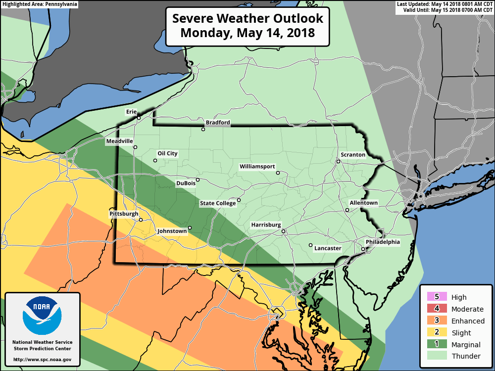 TODAY (5/14): Enhanced RIsk For Severe Storms in Parts of Southern PA