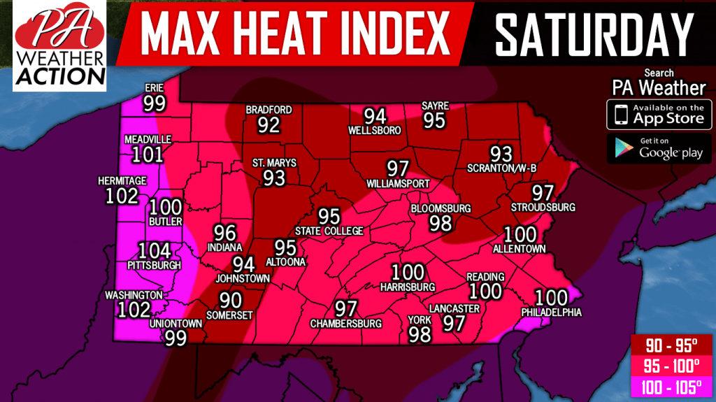 Heat Wave With Values as High as 106° Likely This Weekend Next Week PA Weather Action