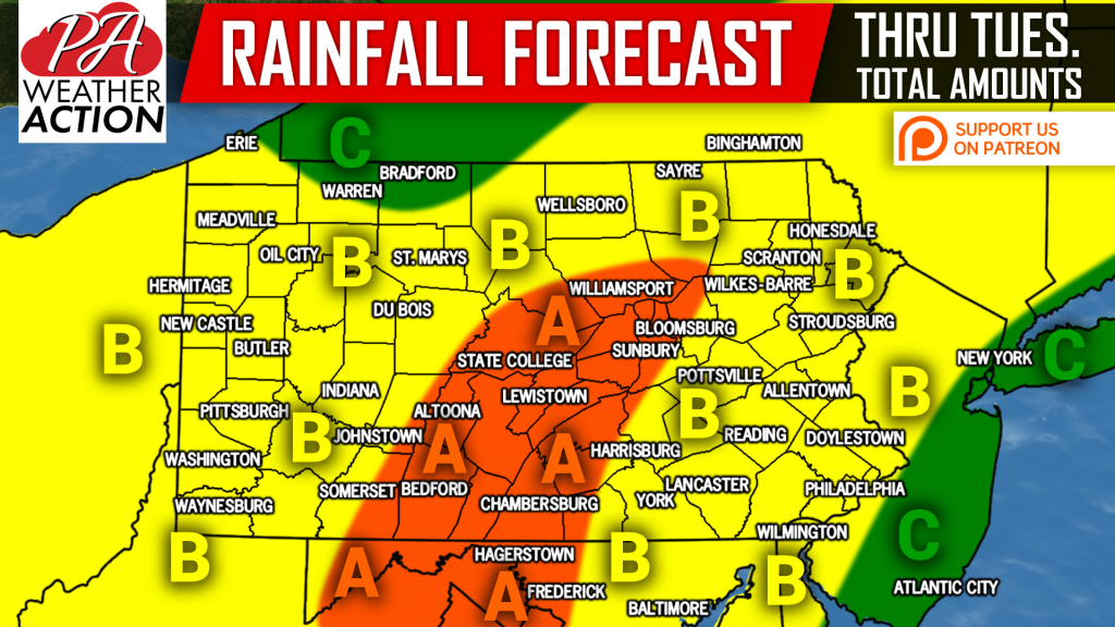 Heavy Rain Likely Monday into Tuesday, Severe Storms Possible Wednesday