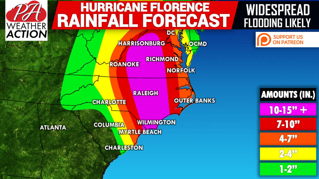 Major Hurricane Florence Will Have Catastrophic Impacts on East Coast; Latest Forecast Maps