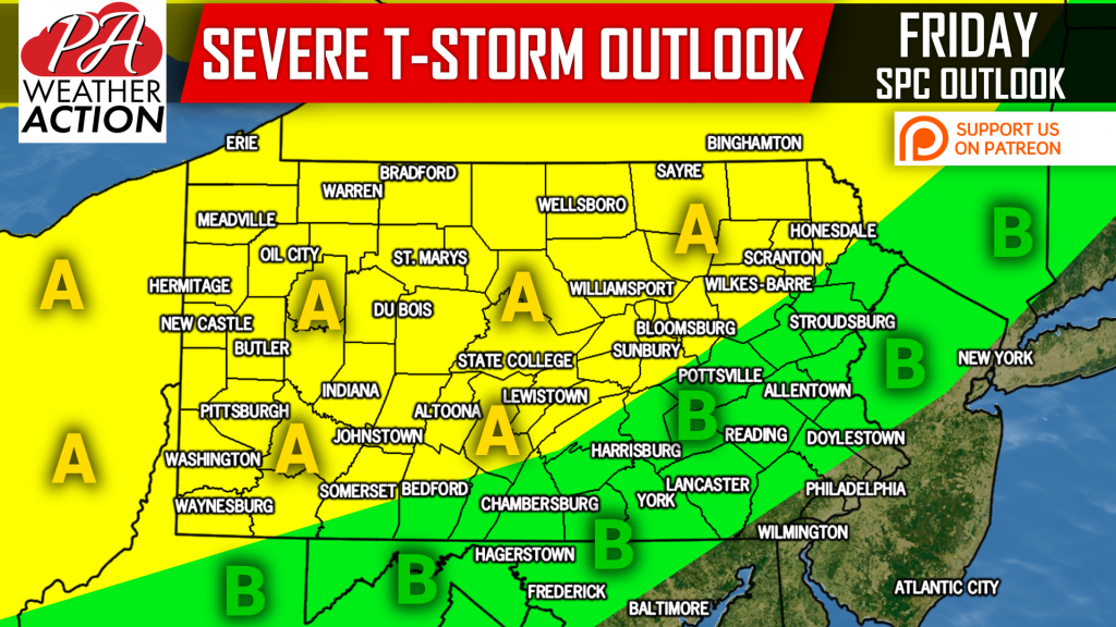 Line of Strong to Severe Storms to Push Across Much of PA Friday