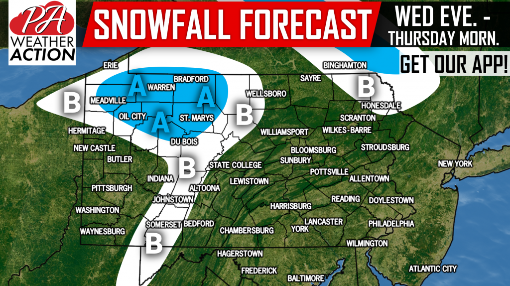 First Snow of Season to Fall in Parts of Pennsylvania Wednesday PM – Thursday AM!