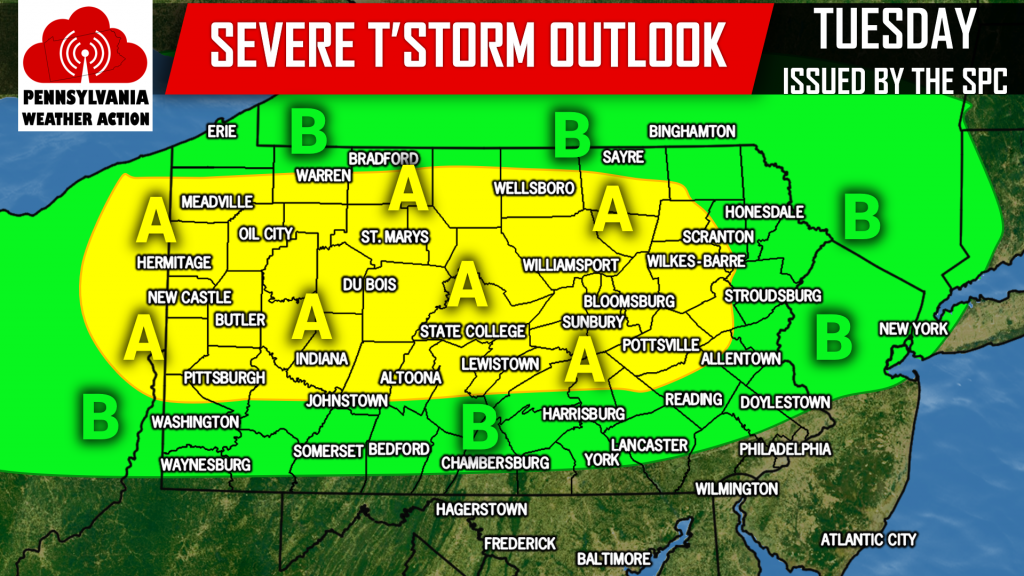 Severe Thunderstorms Capable of Producing Damaging Winds and Hail Possible Tuesday