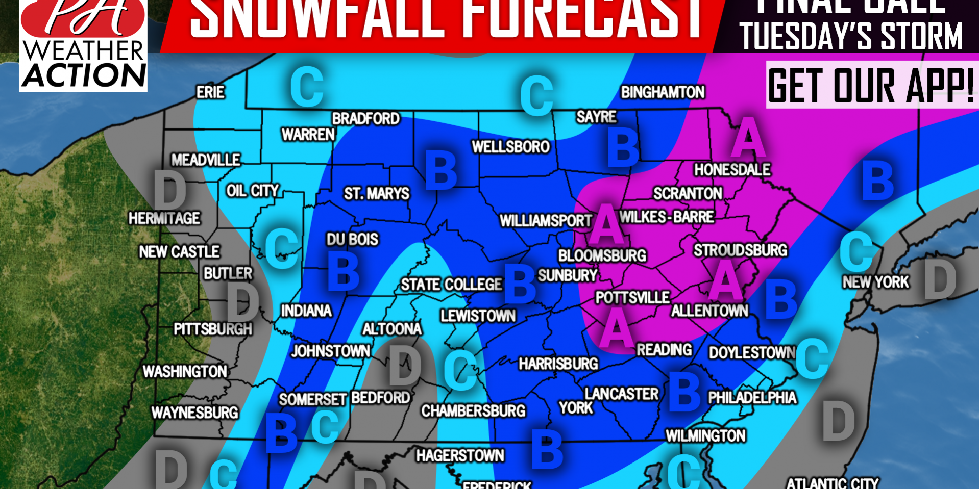 Final Call Snowfall Forecast For Tuesday’s Winter Storm – PA Weather Action