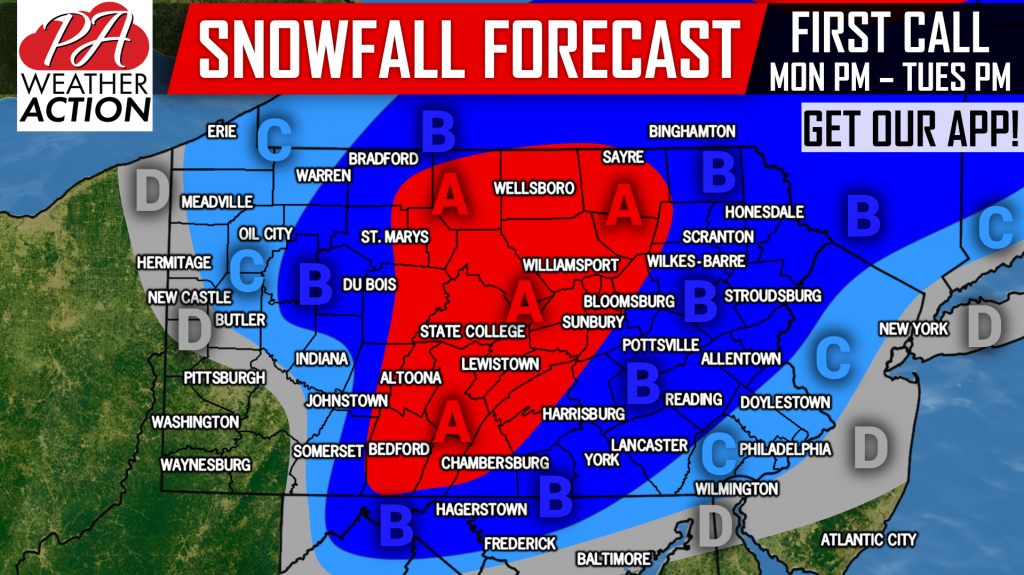 First Call Snow & Ice Forecast for Monday Night into Tuesday’s Significant Winter Storm
