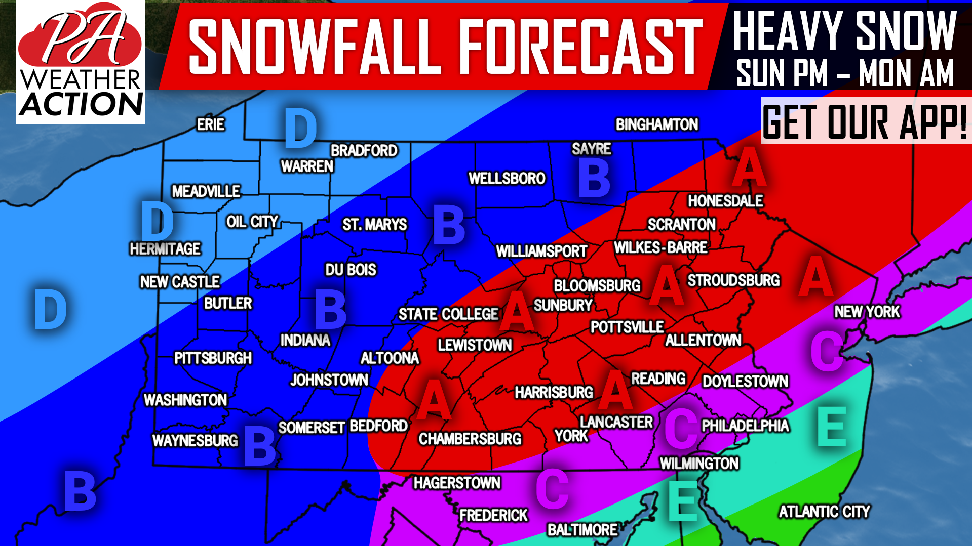 First Call Snowfall Forecast For Sunday into Monday Morning's Major ...