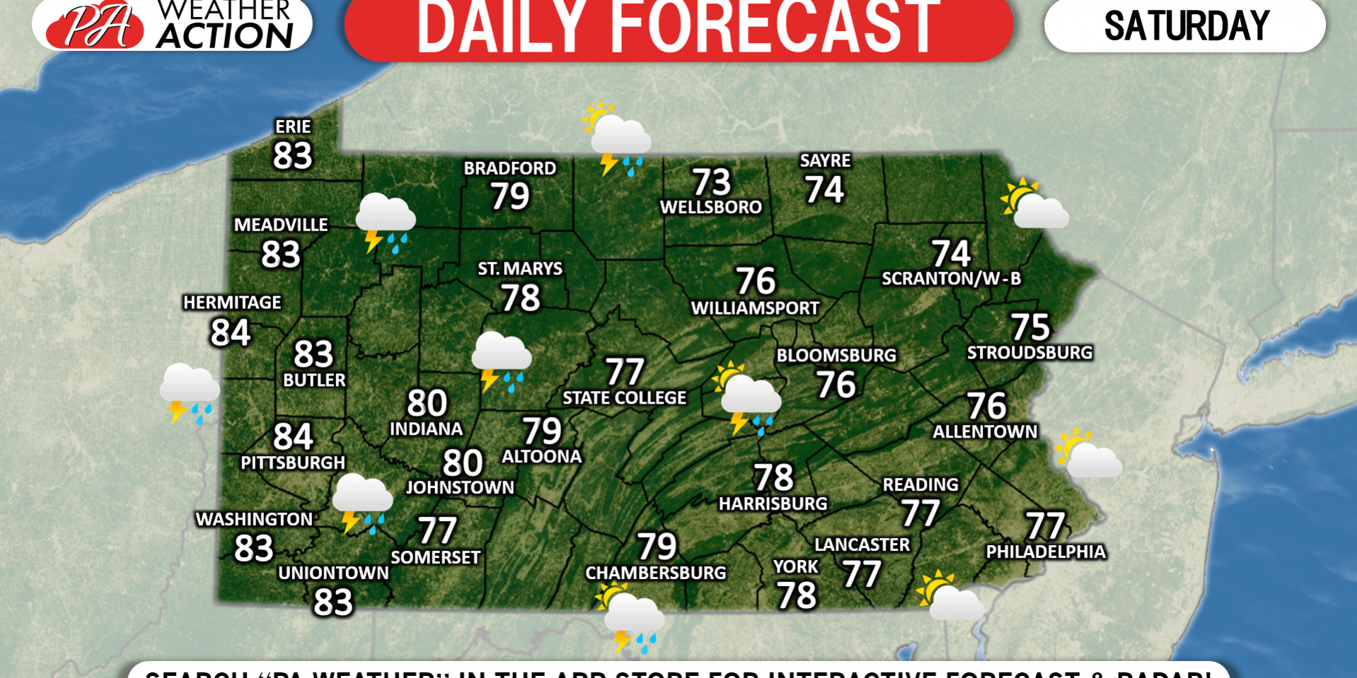 Daily Forecast for Saturday, May 25th, 2019 PA Weather Action