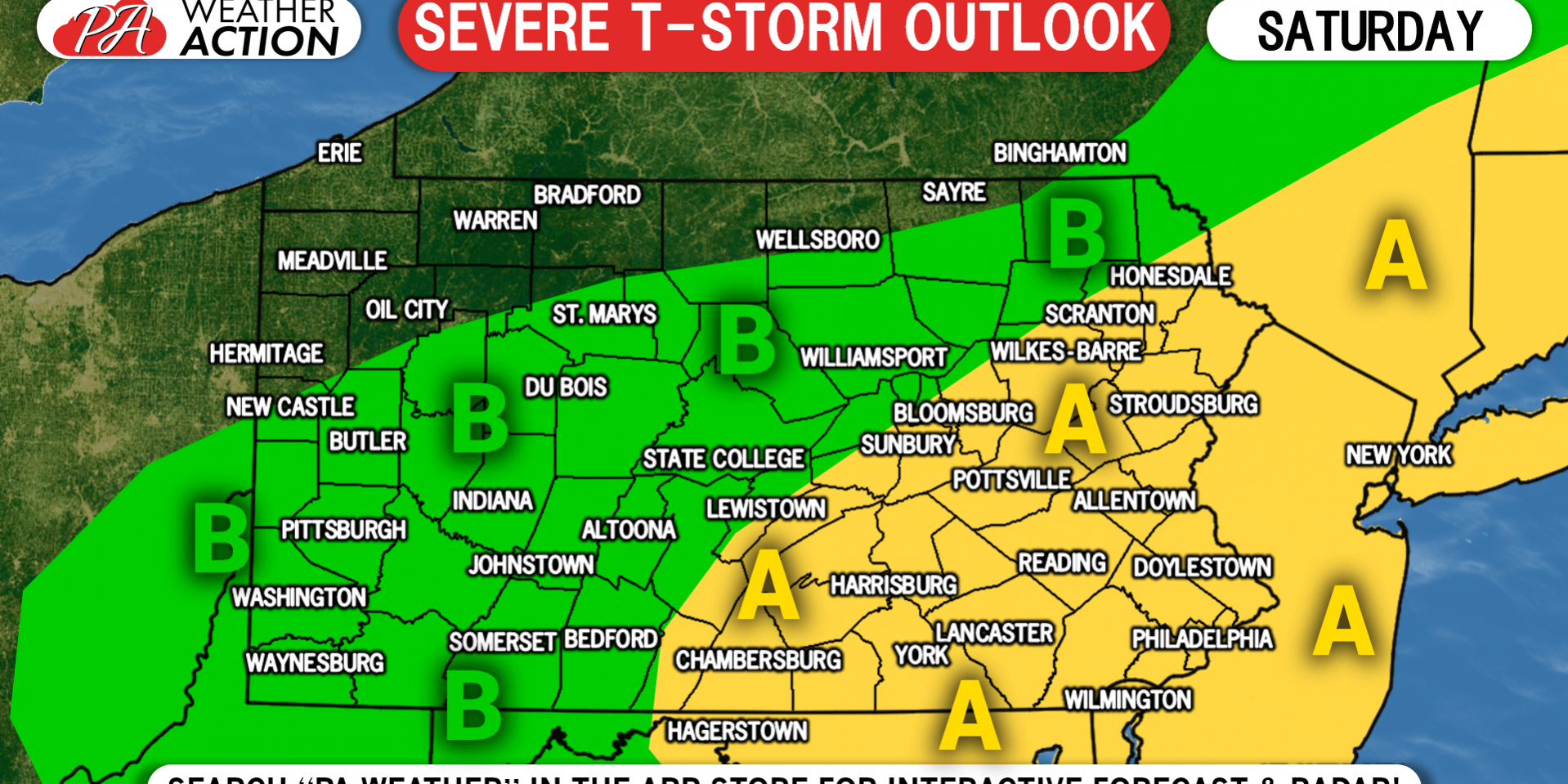 Severe Storms Possible Saturday Evening in Eastern & Central PA PA