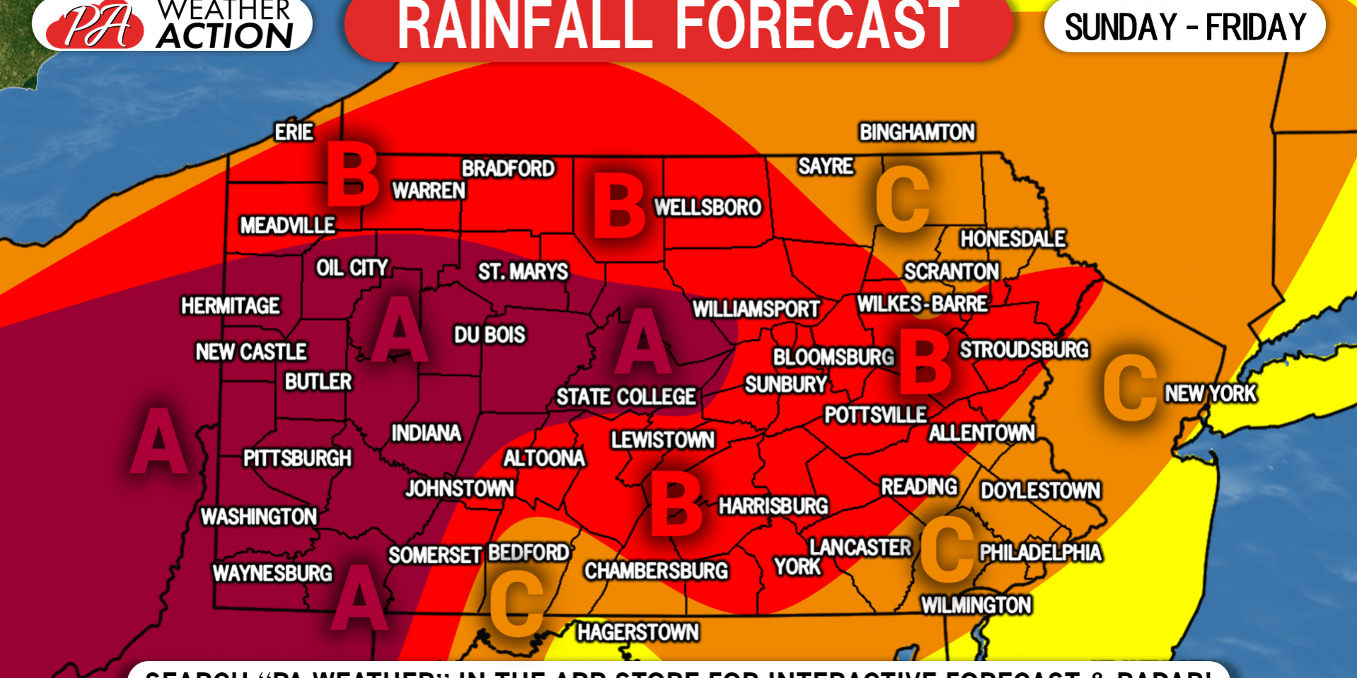 As Much As 5″ of Rain Expected In Parts of Pennsylvania Sunday Friday PA Weather Action