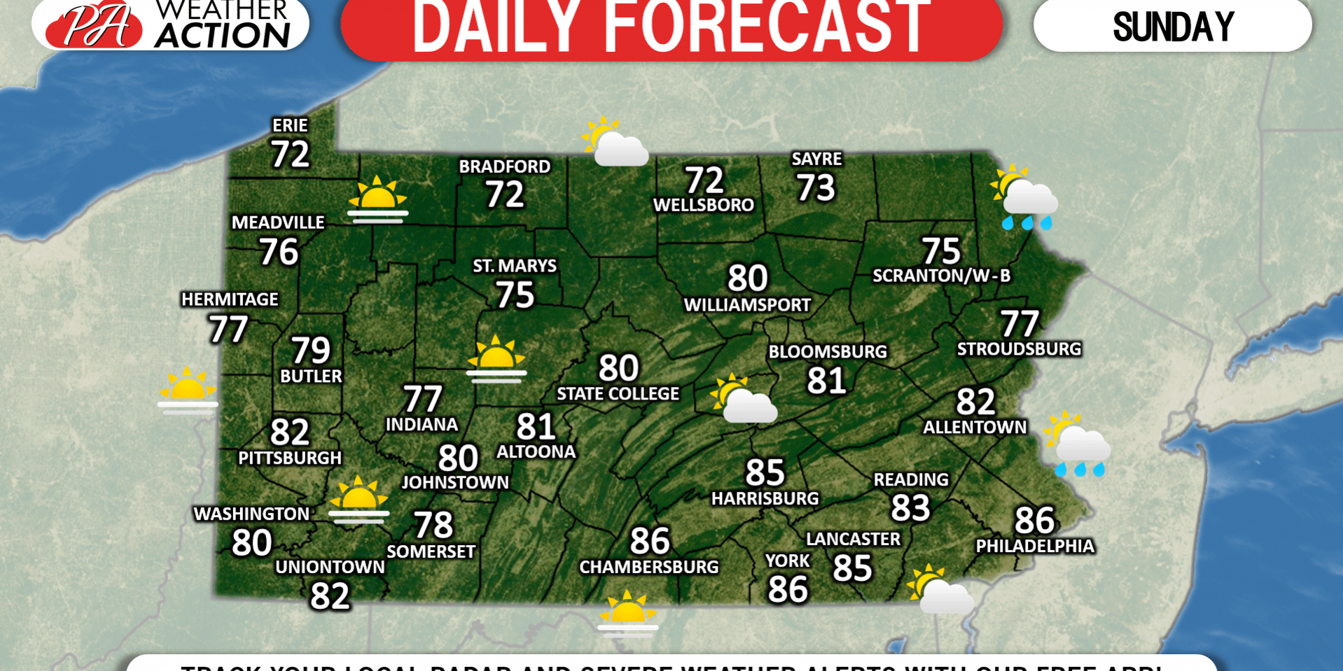 Daily Forecast for Sunday, June 30th, 2019 PA Weather Action