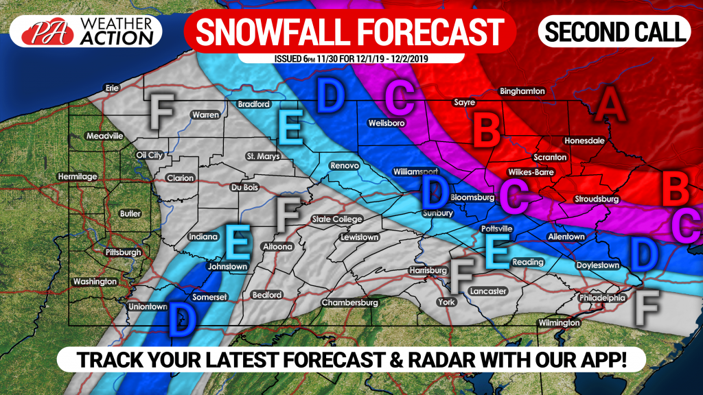 Final Call Ice Map for Sunday & Second Call Snowfall Forecast for Sunday into Monday