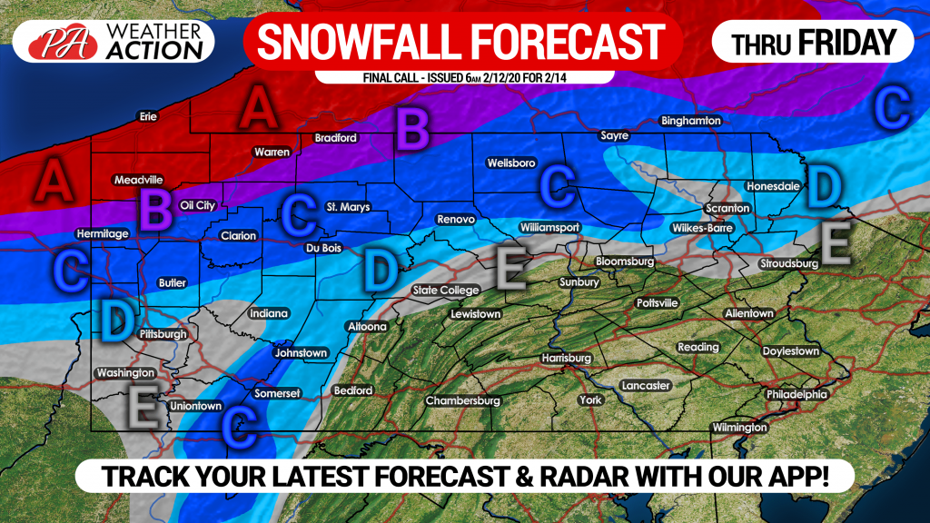 Snowfall Forecast for Tonight Through Friday for Pennsylvania