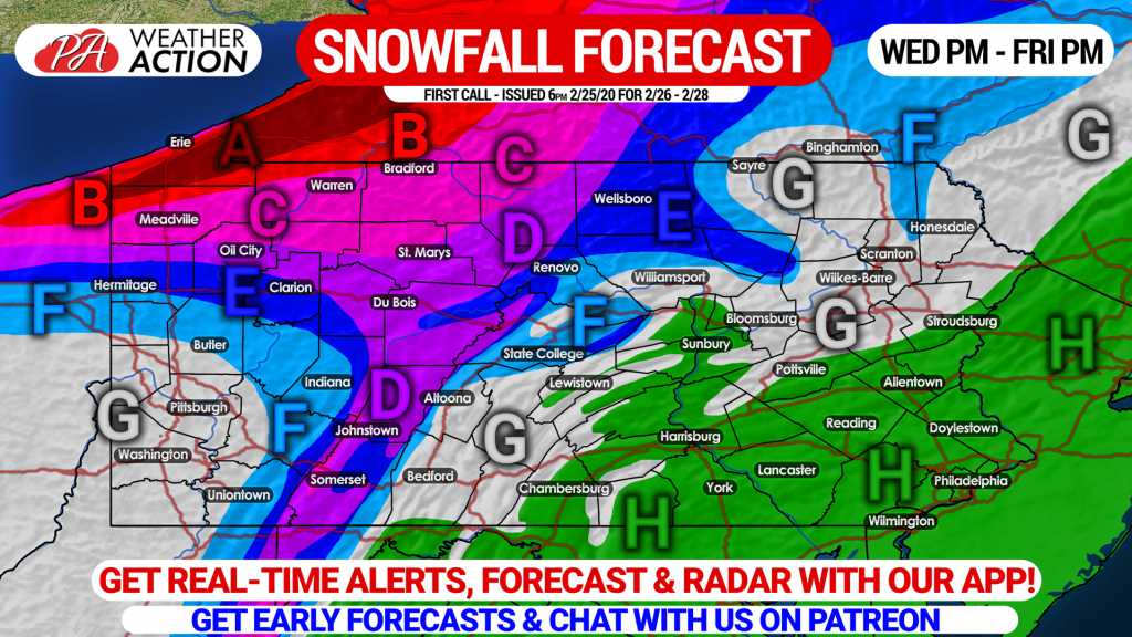 Major Winter Storm to Track Over Area; Over a Foot of Snow Likely in Parts of PA, Other Areas to See None