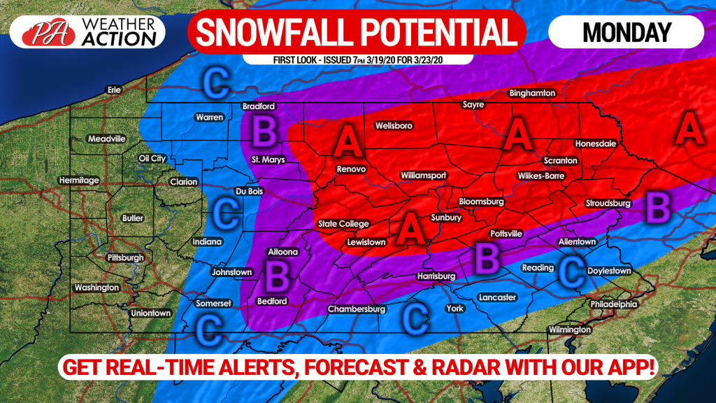 First Look At Potential Winter Storm on Monday Across Pennsylvania