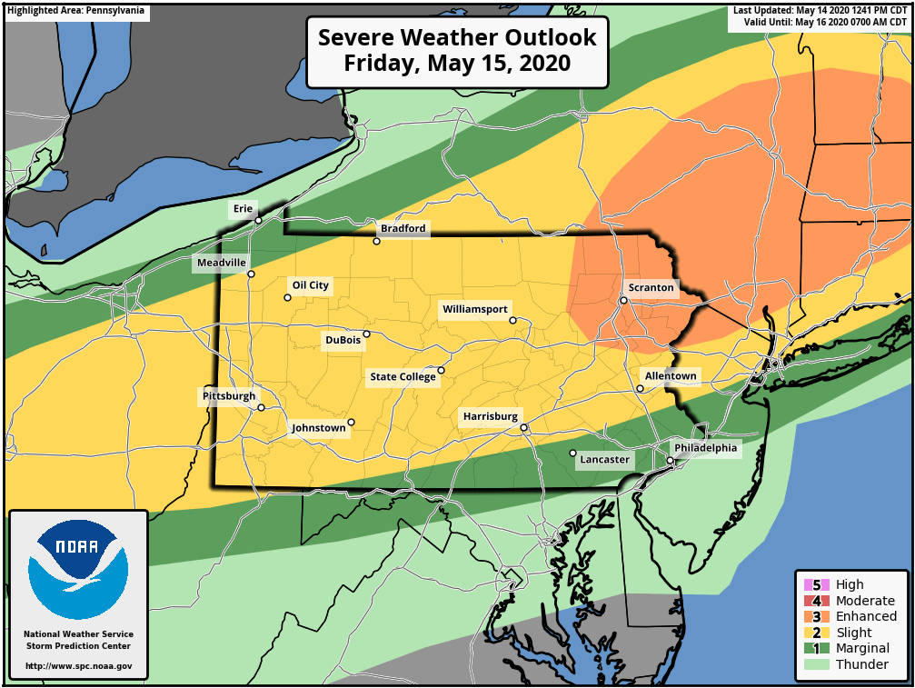 Enhanced Risk for Severe Storms in Parts of Pennsylvania Friday