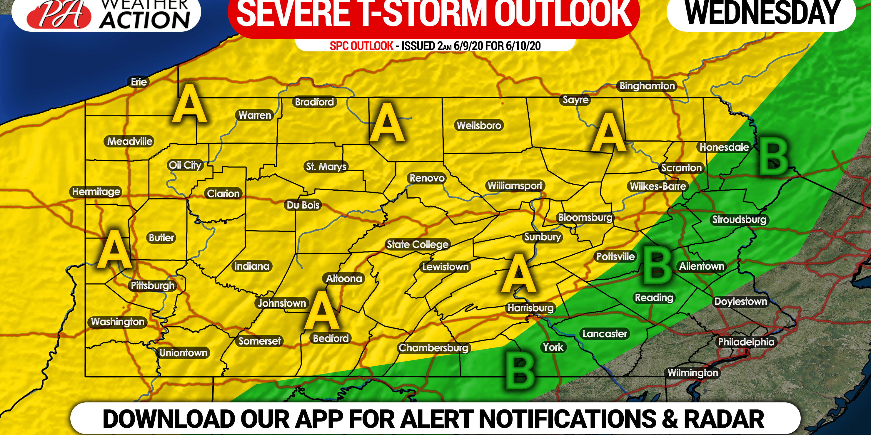 Strong to Severe Storms Likely in Much of Pennsylvania Wednesday