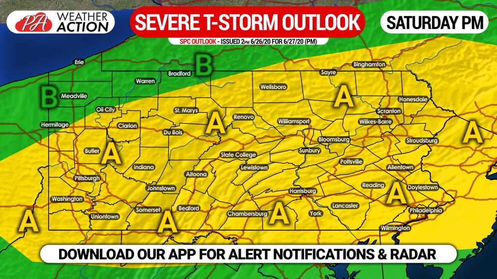 Severe Thunderstorms Possible in PA Saturday Afternoon; Damaging Winds & Hail Threat