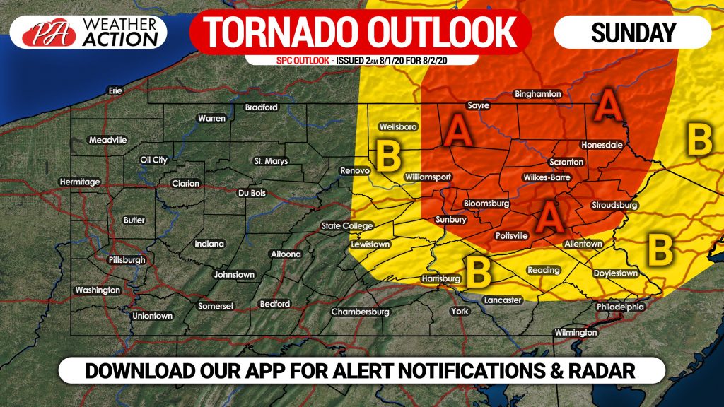 Severe Thunderstorms With Enhanced Tornado Threat Possible Sunday in Eastern & Central Pennsylvania