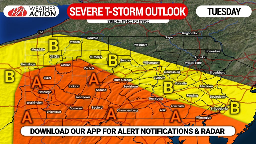 Severe Thunderstorms Likely Tuesday in Parts of Pennsylvania; Enhanced Damaging Wind Threat