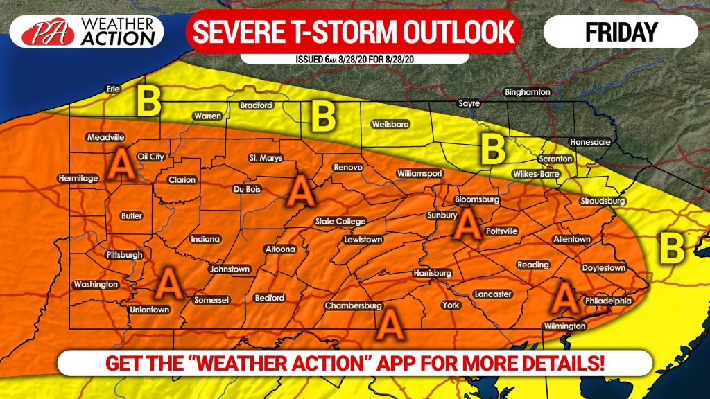 Scattered Strong to Severe Thunderstorms Likely Friday in Much of Pennsylvania; Damaging Wind & Hail Threat