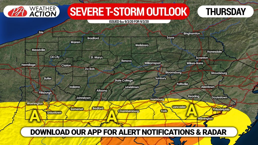 A Few Strong to Severe Thunderstorms Possible Today in Southern PA