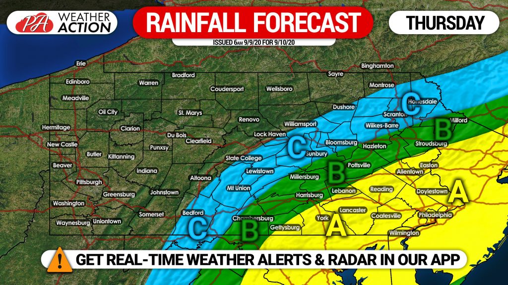 RAINFALL FORECAST: Over An Inch of Rain Expected Thursday In Parts of Eastern & Central PA