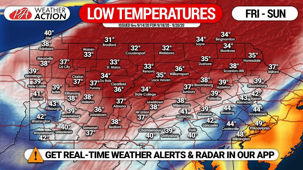 First Frosts & Freezes Expected In Parts of Pennsylvania This Weekend As Fall Air Moves In