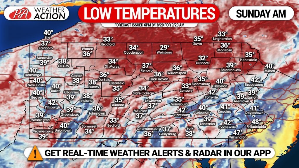 First Frost Or Freeze Likely For Parts of PA Saturday & Sunday AM; See Low Temperatures Around PA