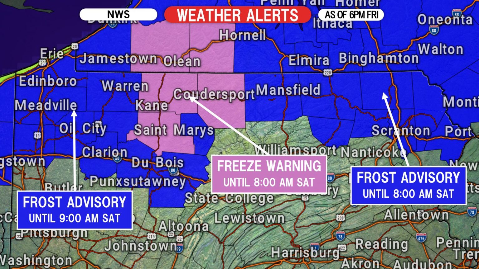 First Frost Or Freeze Likely For Parts of PA Saturday & Sunday AM; See