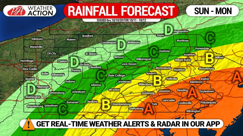 Remnants of Delta to Bring Multiple Inches of Rain to Pennsylvania Sunday into Monday