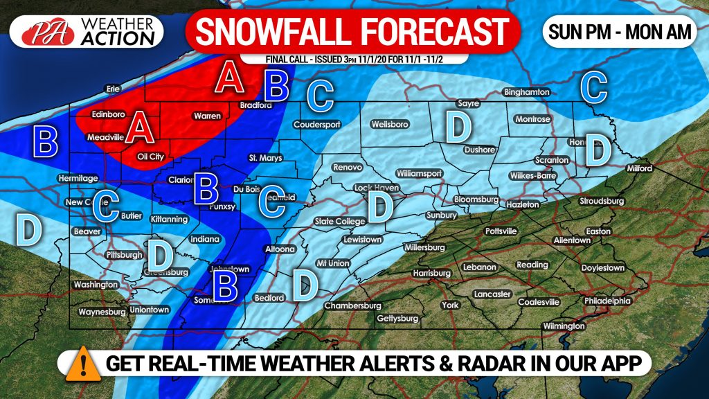 FINAL Call Snowfall Forecast for Lake Effect Snow Event Sunday Evening – Monday Morning