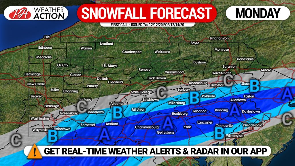 First Call Snowfall Forecast for Monday’s Snow Event