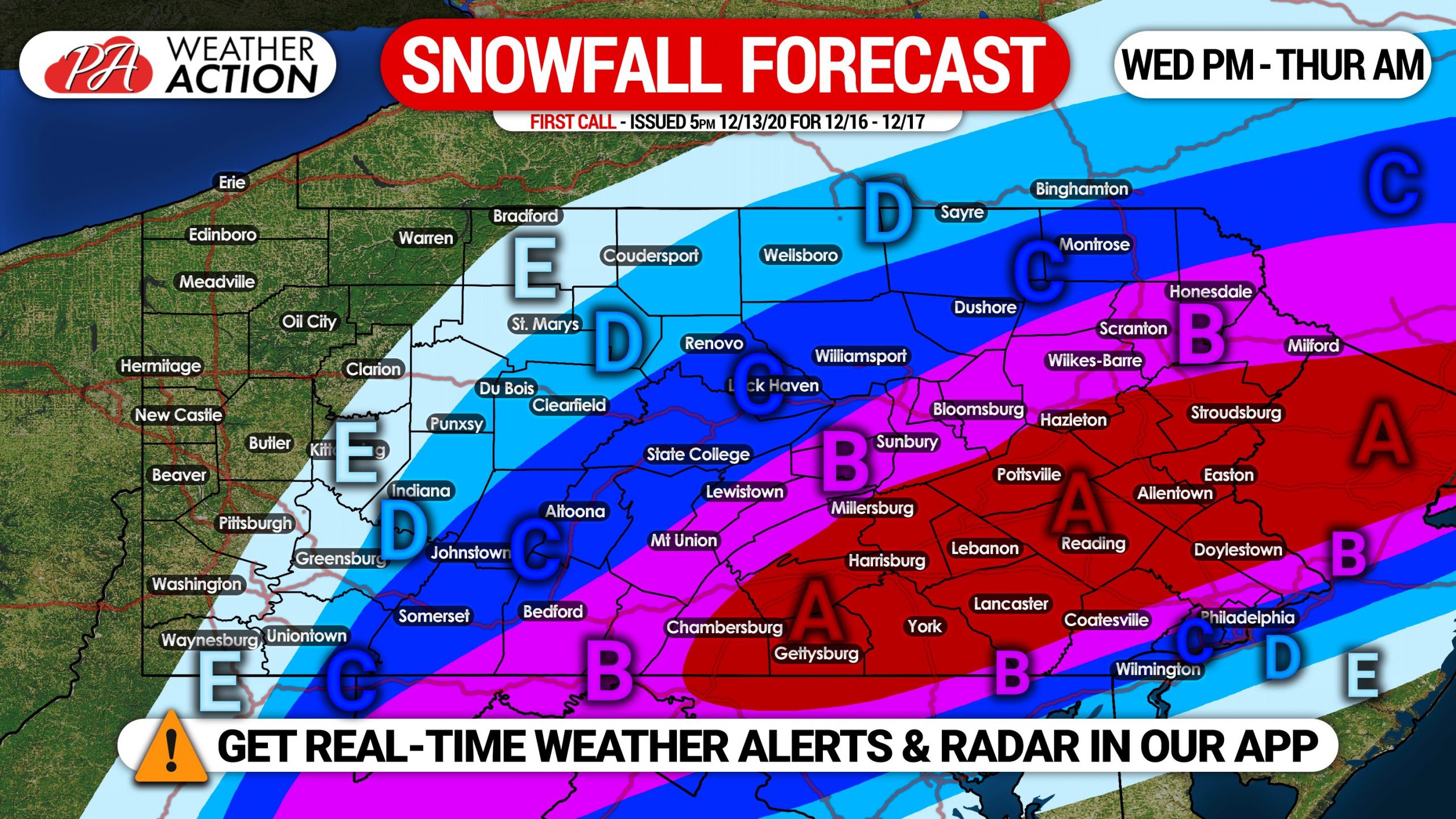 First Call Snowfall Forecast for Wednesday's Major to Historic