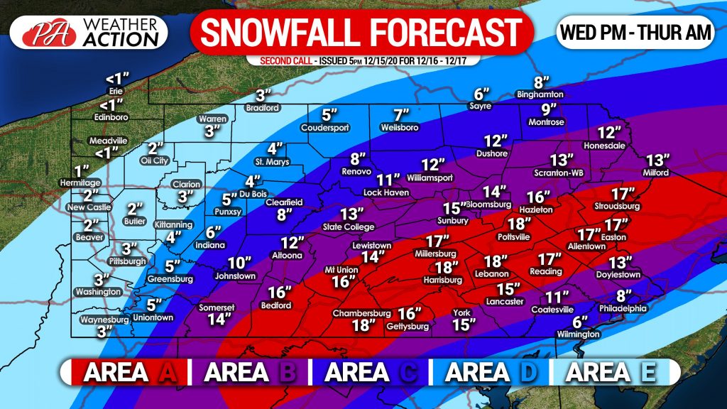 Second Call Snowfall Forecast for Wednesday’s Likely Historic Snowstorm