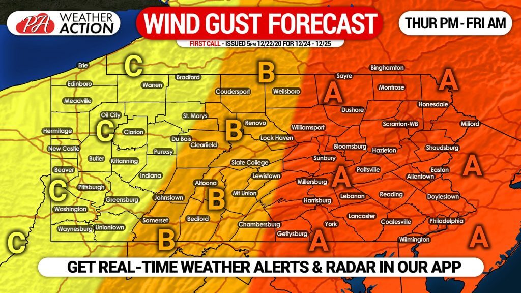 Arctic Front to Bring Strong Winds + Heavy Rain & Snow Christmas Eve; Scattered Power Outages Likely