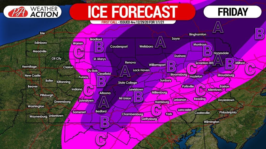 First Call Ice Accumulation Forecast for Friday (New Year’s Day 2021)