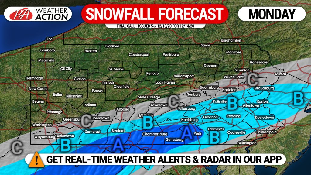 Final Call Snowfall Forecast for Monday’s Quick Snow Event